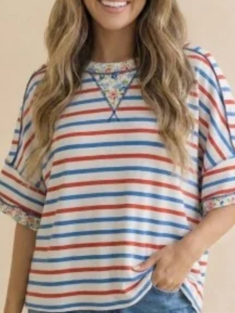 Color Block & Floral Oversized Top